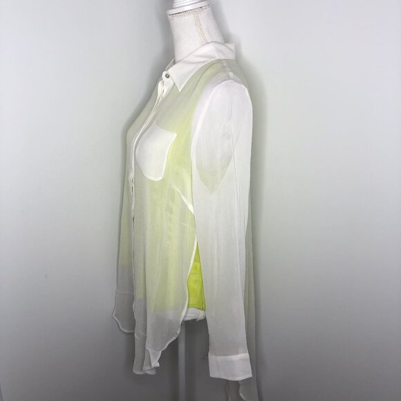 Line & Dot Silk Hi-Lo Split Side Blouse Neon Green - Picture 5 of 11
